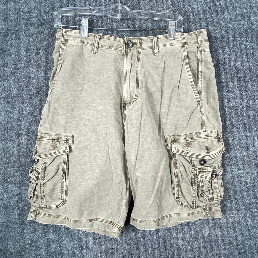 BKE Shorts Mens 31 Beige Athletic Fit Cotton Linen Utility Casual Cargo Pockets